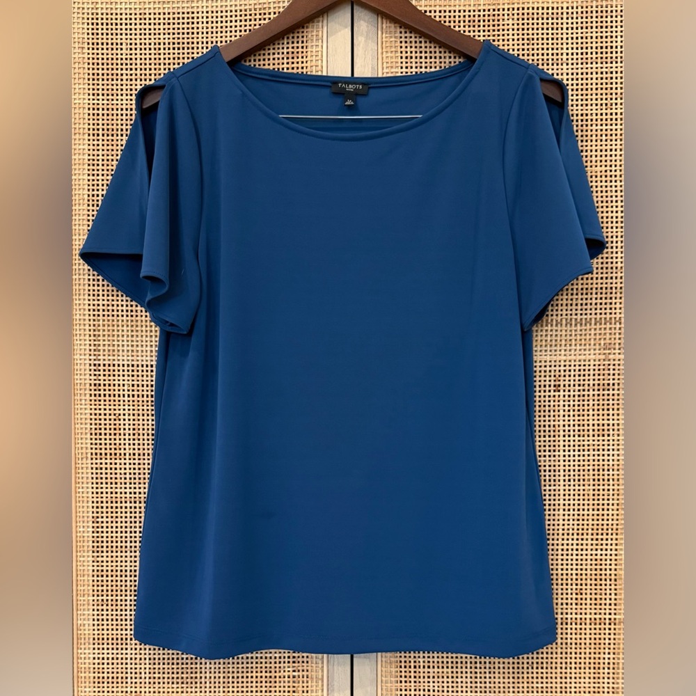 Talbots Petite Large Blue Cut Out Sleeve Top, FREE JEWELRY GIFT INCLUDED!